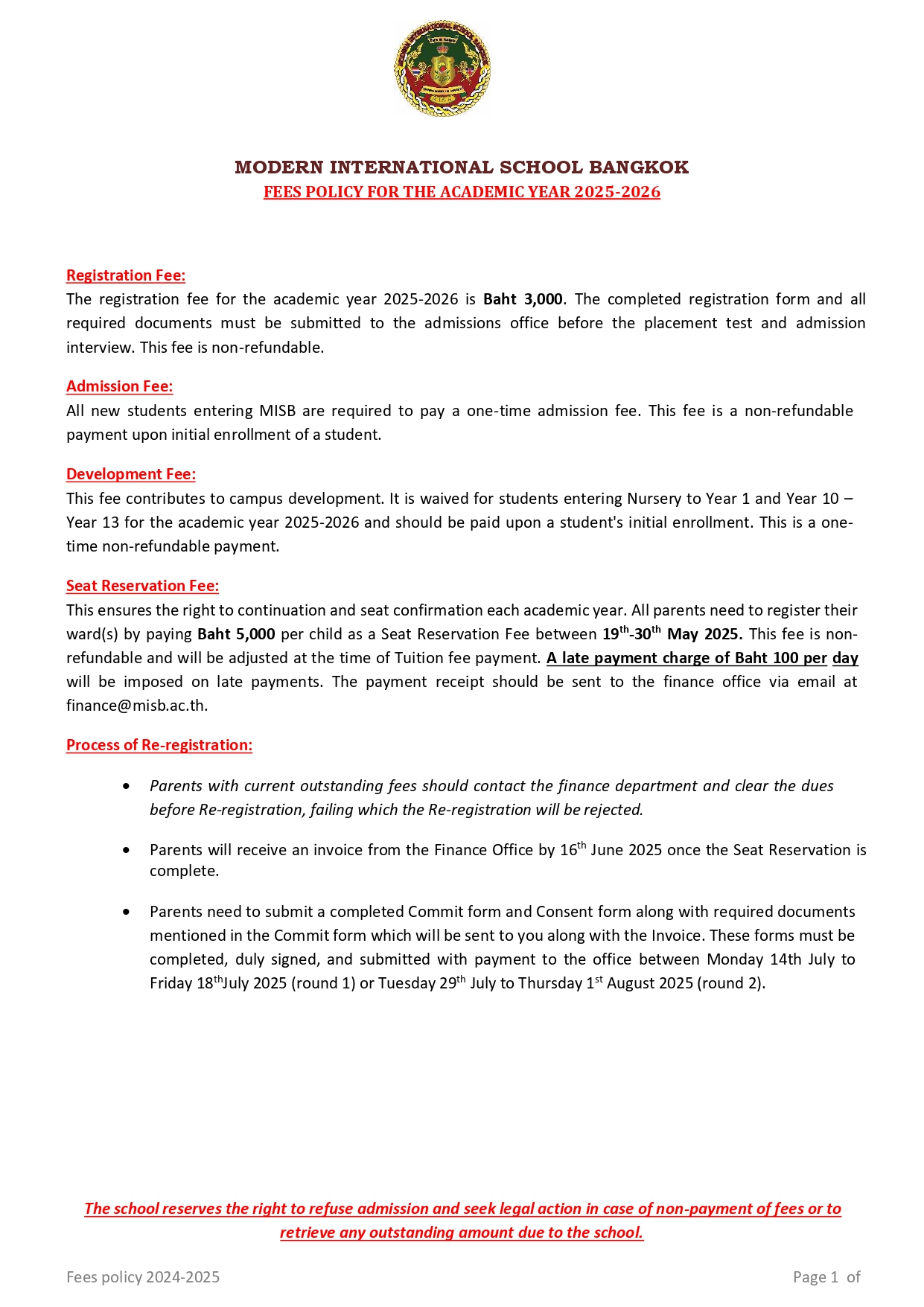 MISB Fees Policy 2025 2026 page 0001