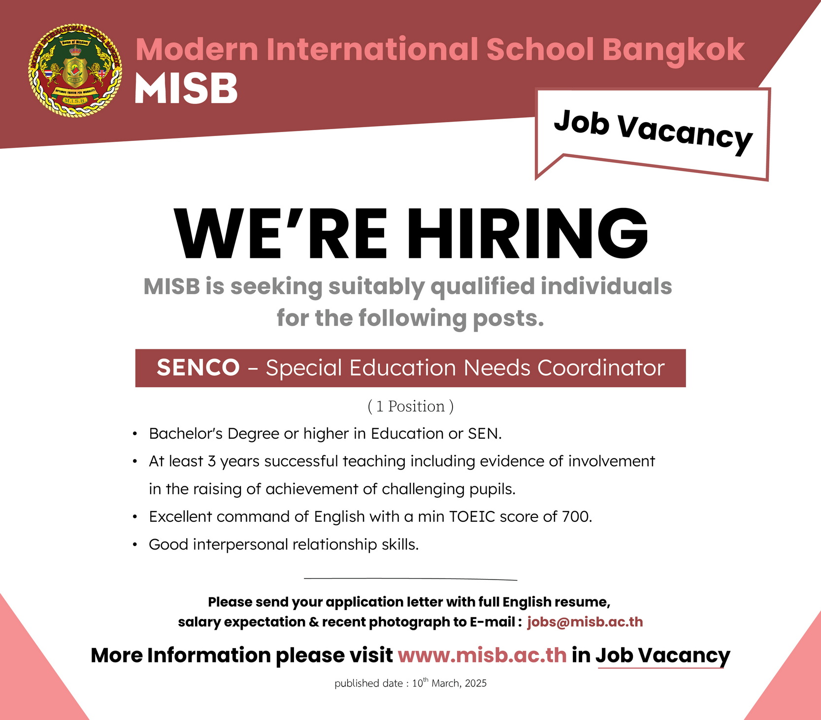 MISB Jobs Vacancy 10Mar 01