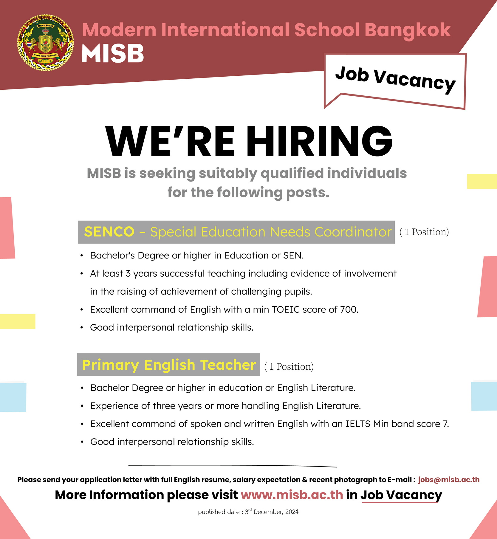 MISB Jobs Vacancy 6Jan25 01