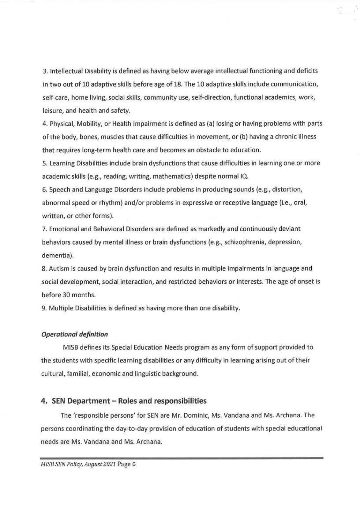 SPECIAL EDUCATIONAL NEEDS POLICY page 0006