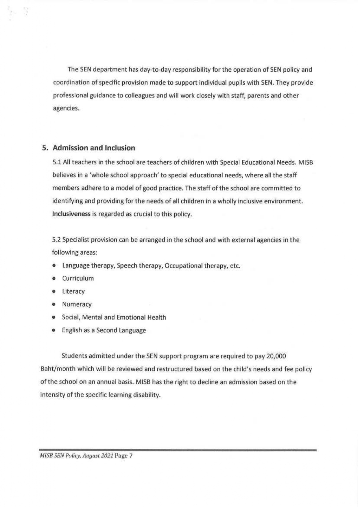 SPECIAL EDUCATIONAL NEEDS POLICY page 0007