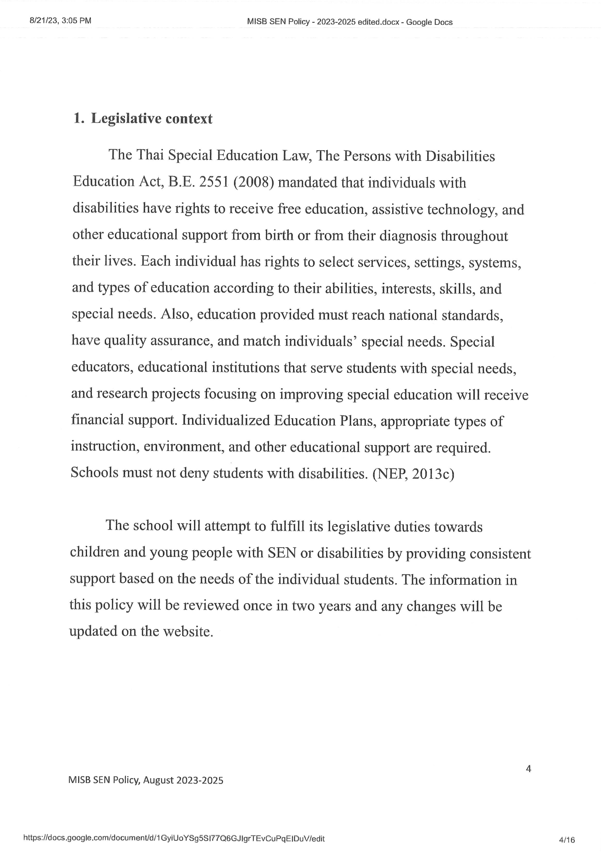 Special Educational Needs SEN Policy 2023 2025 page 0004
