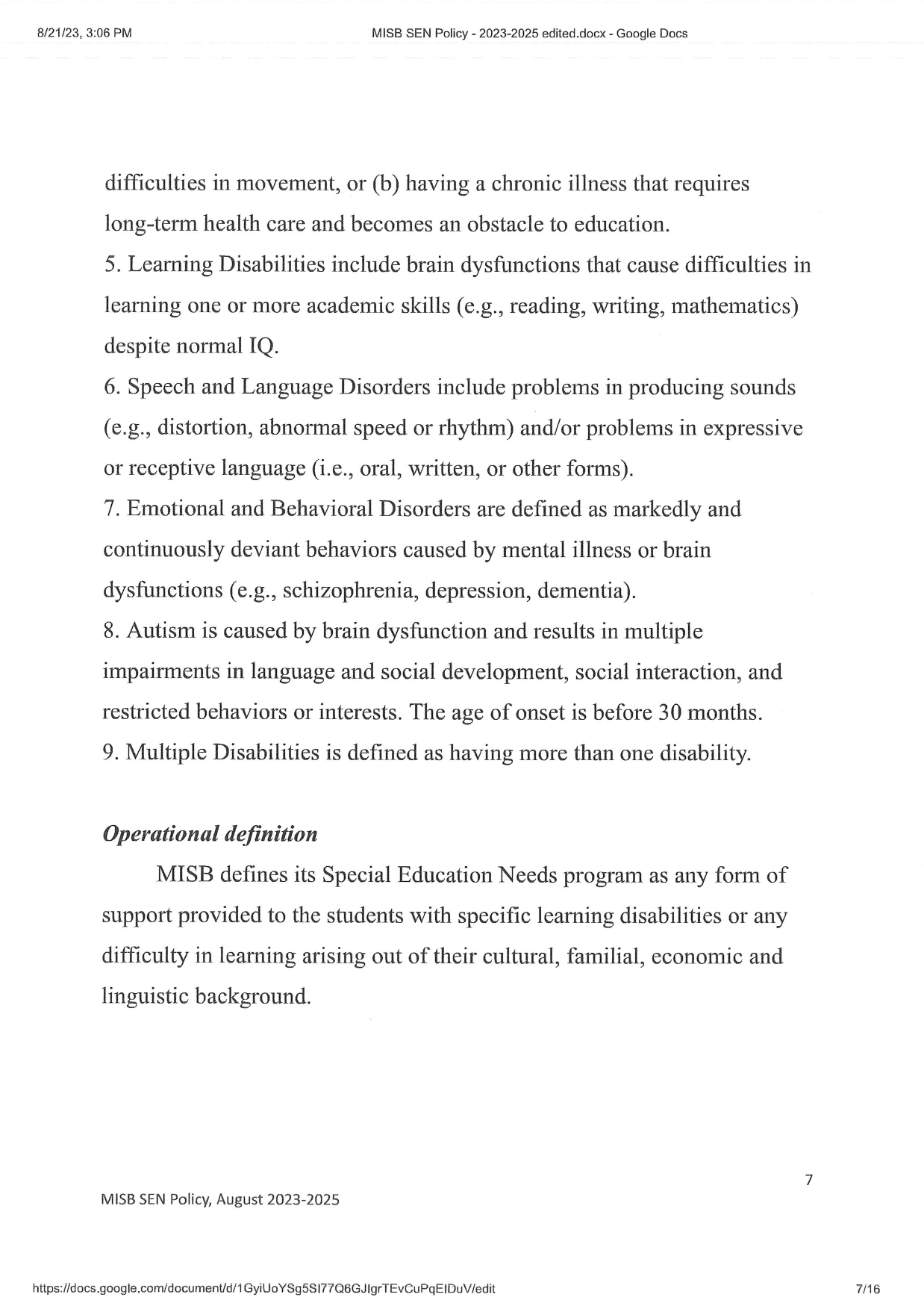Special Educational Needs SEN Policy 2023 2025 page 0007