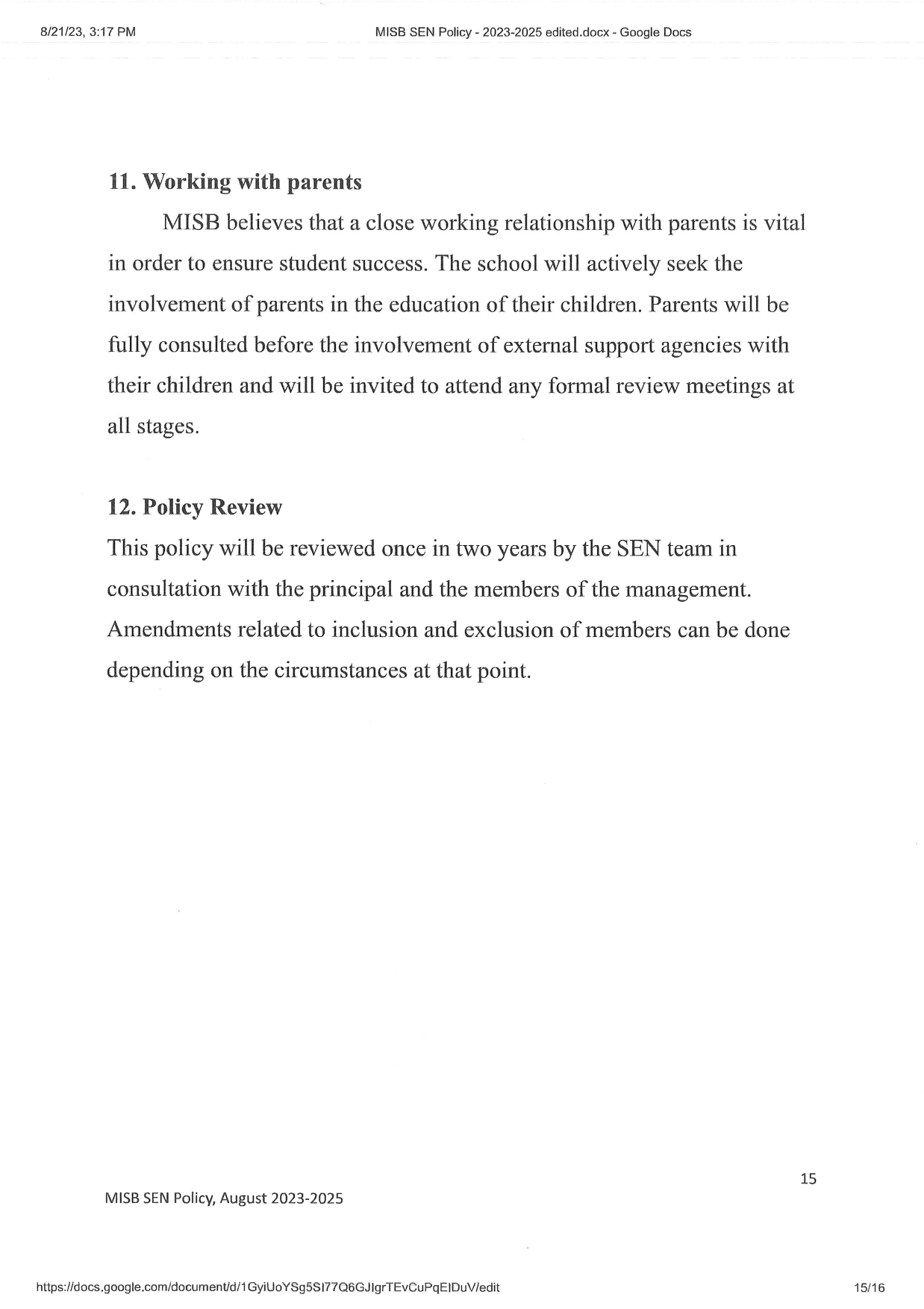 Special Educational Needs SEN Policy 2023 2025 page 0015